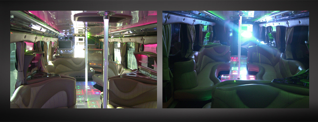 Silver party bus interior